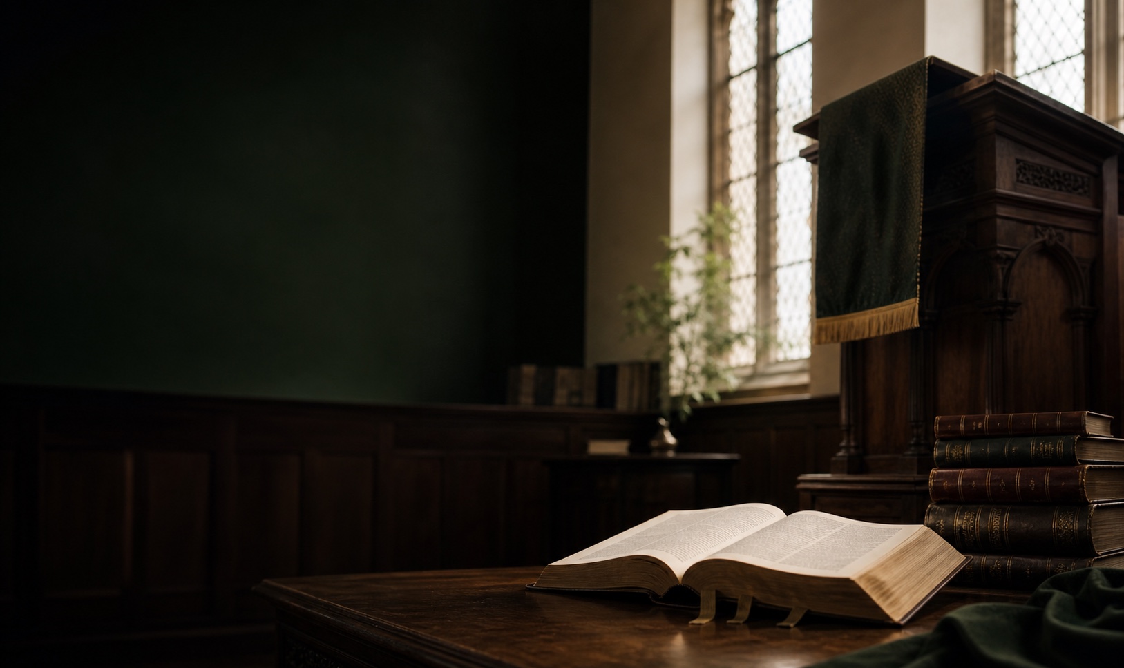Open Bible on a wooden table
